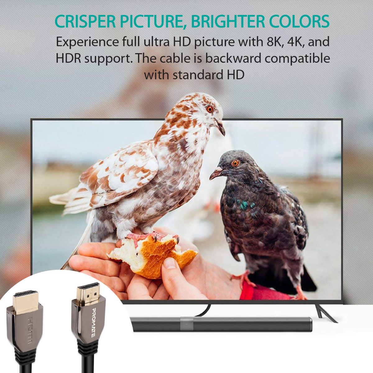 Promate - 8K HDMI Cable, Ultra High-Speed HDMI 2.1 Cable with 8K HDR, 48Gbps Transfer Speed, 2m Cord Length, 3D Support and Enhanced Audio Return (eARC) for Apple TV, Xbox, PS4, Projector, ProLink8K-200
