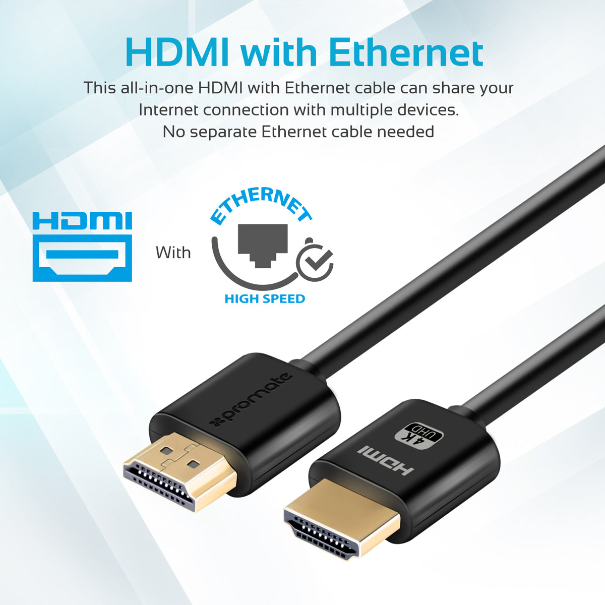 Promate - 4K HDMI Cable, High-Speed 1.5 Meter HDMI Cable with 24K Gold Plated Connector and Ethernet, 3D Video Support for HDTV, Projectors, Computers, LED TV and Game consoles, ProLink4K2-150