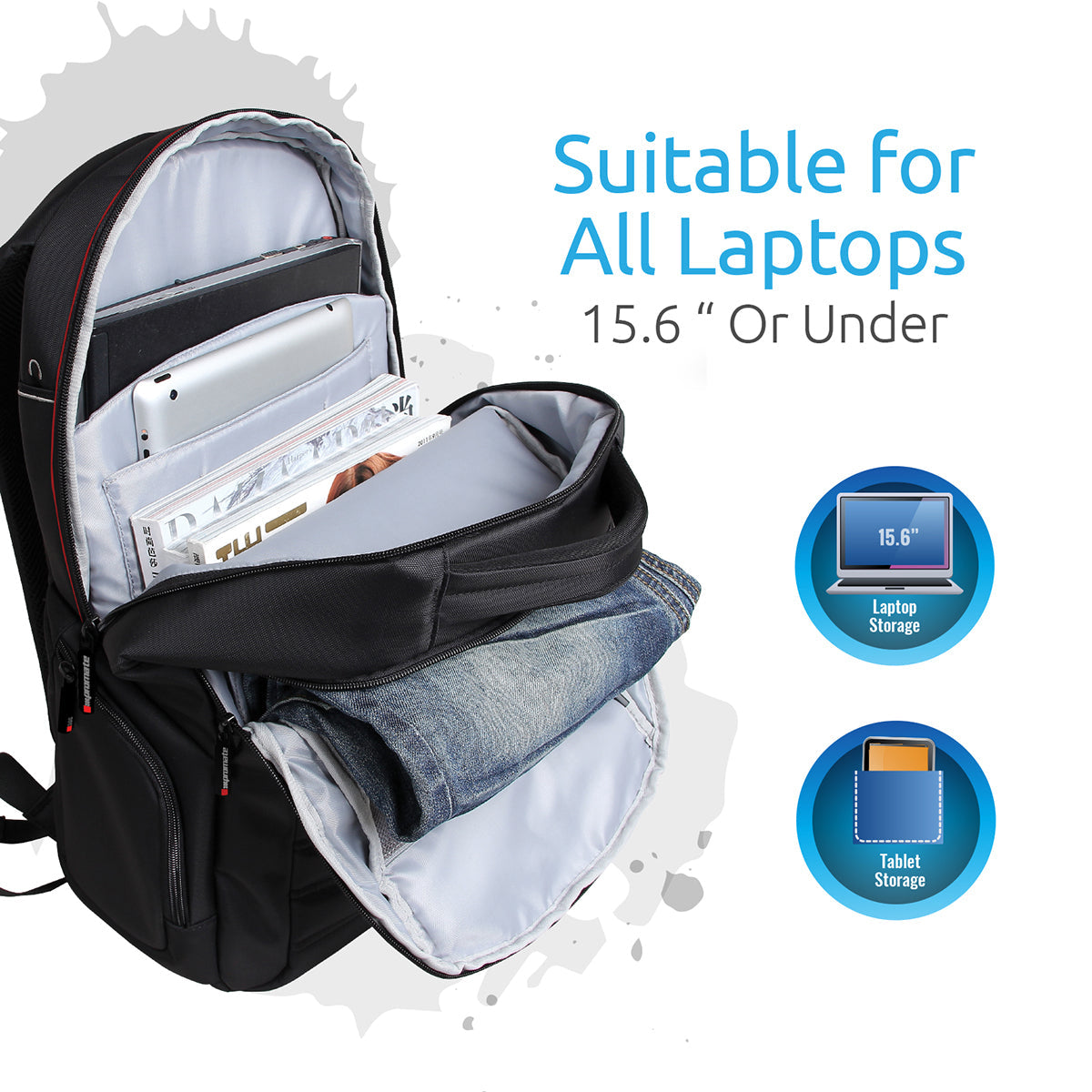 Promate - 15.6-inch Laptop Backpack with Spacious Design for 15inch Laptop, Rebel-BP.Black