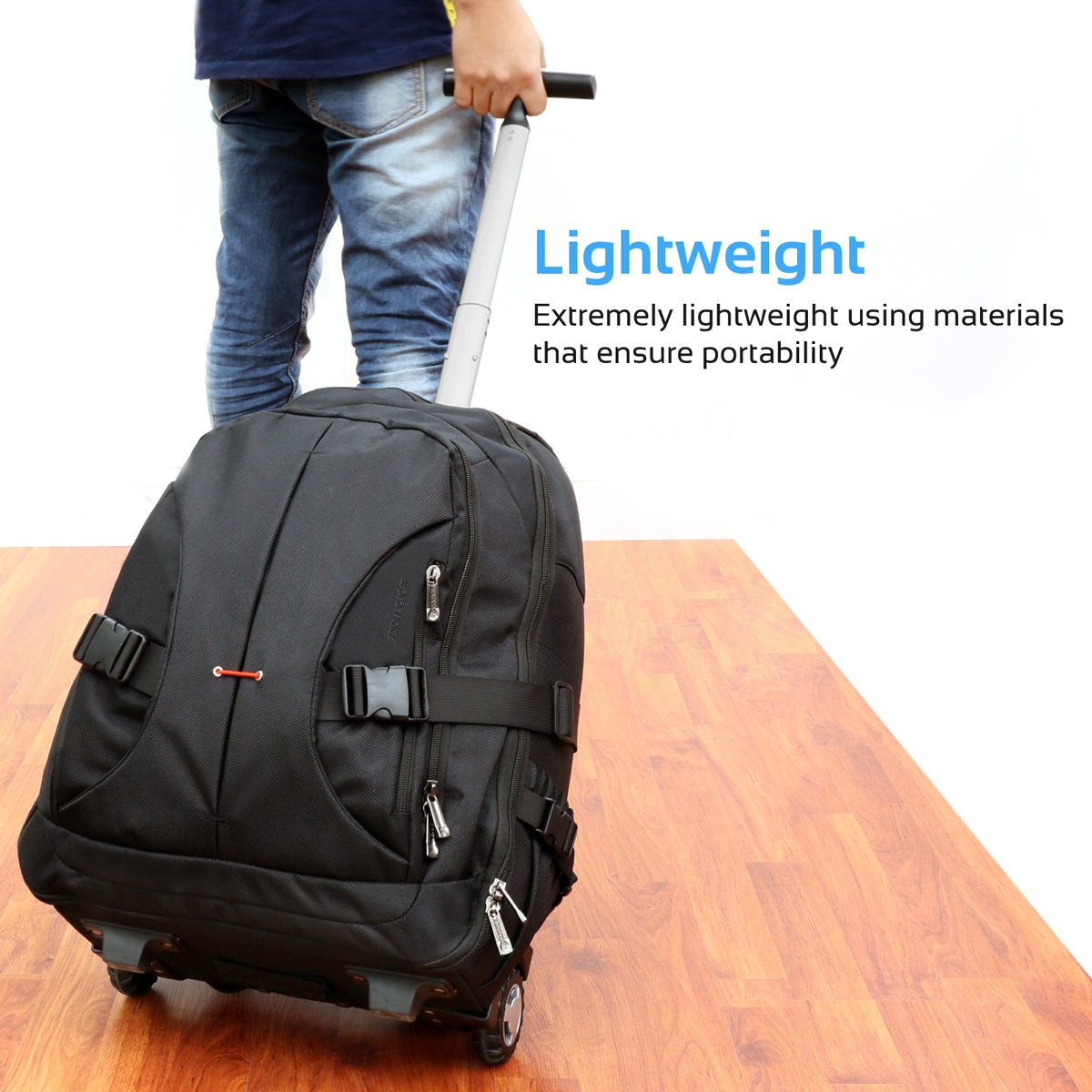 Promate - Trolley Laptop Bag, 2-In-1 Portable Rolling Laptop Backpack with Adjustable Straps, Secure Storage Compartment and Water-Resistant for Travel, Luggage, Laptop Up To 15.6 Inch, Rover-TR Black
