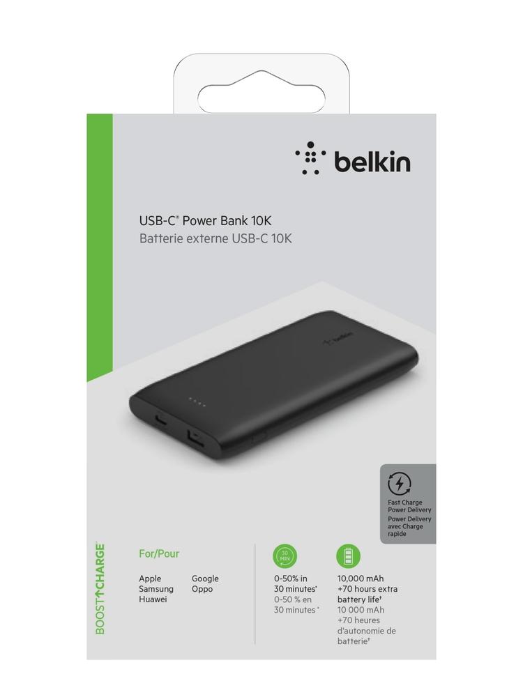 Belkin BOOSTCHARGE USB-C Powerbank 10K - Powerful 18W PD Tablet & Smartphone Charger w/ cable included, for iPad Pro 11/12.9" iPhone 11/11 Pro/11 ProMax/X/XS Max/8/8 SE Google, Samsung, Huawei - Black