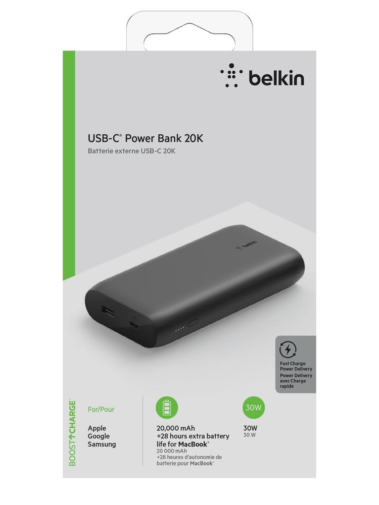 Belkin BOOSTCHARGE USB-C Powerbank 20K - Powerful 30W PD  Laptop & Phone Charger w/ USB-C cable, for Macbook Pro, iPad Pro 11/12.9" iPhone 11/11 Pro/11 ProMax/X/XS Max/8/8 SE, Google, Samsung - Black