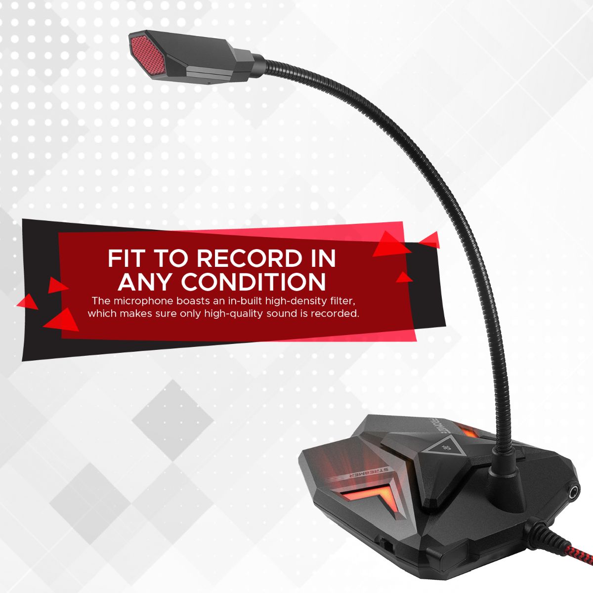 Promate - USB Gaming Microphone, High Definition Omnidirectional Gooseneck Condenser Mic with Audio Jack Out, Mute Button and Built-In Tangle-Free Cord for PC, Laptop, Mac, Recording, Gaming, Streamer Maroon