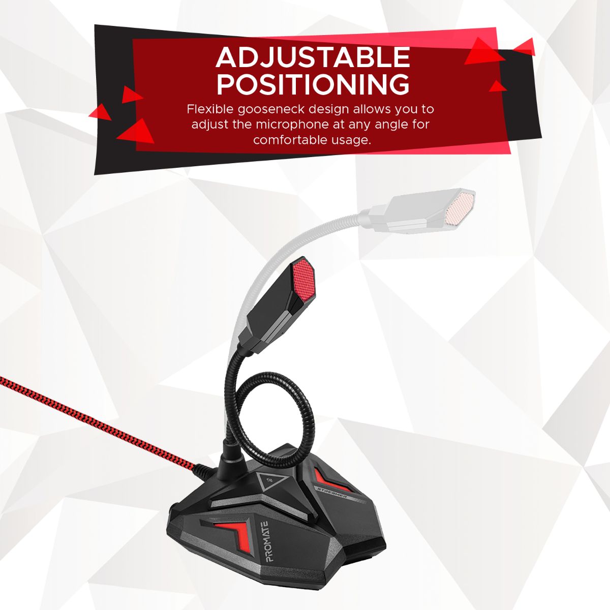 Promate - USB Gaming Microphone, High Definition Omnidirectional Gooseneck Condenser Mic with Audio Jack Out, Mute Button and Built-In Tangle-Free Cord for PC, Laptop, Mac, Recording, Gaming, Streamer Maroon