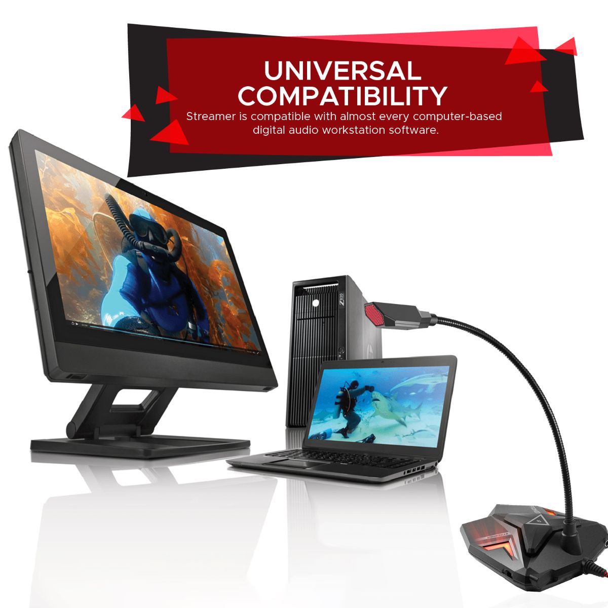 Promate - USB Gaming Microphone, High Definition Omnidirectional Gooseneck Condenser Mic with Audio Jack Out, Mute Button and Built-In Tangle-Free Cord for PC, Laptop, Mac, Recording, Gaming, Streamer Maroon