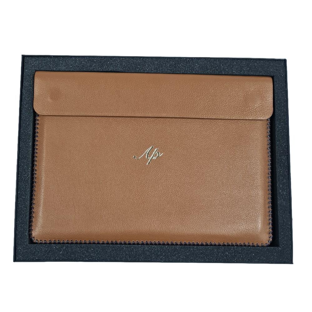 Tan Brown Premium Leather Laptop Sleeve with Gift Box