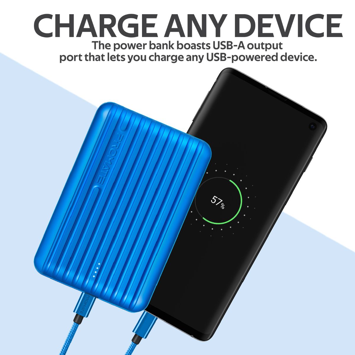 Promate - Type-C Power Bank, Powerful 10000nAh Battery Charger with Type-C and Micro USB Input and Ultra-Fast 2.1A USB Port, USB-C Output, Automatic Voltage Regulation for USB and Type-C Enabled Devices, Titan-10C Blue