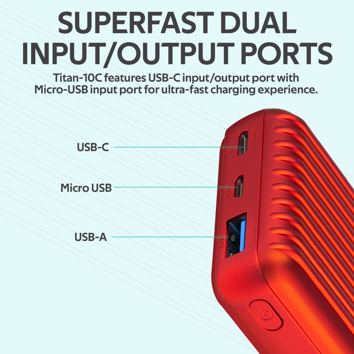 Promate - Type-C Power Bank, Powerful 10000nAh Battery Charger with Type-C and Micro USB Input and Ultra-Fast 2.1A USB Port, USB-C Output, Automatic Voltage Regulation for USB and Type-C Enabled Devices, Titan-10C Red