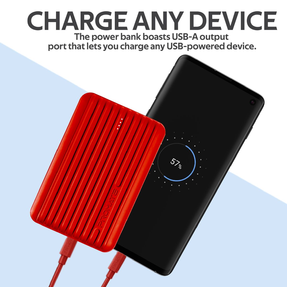 Promate - Type-C Power Bank, Powerful 10000nAh Battery Charger with Type-C and Micro USB Input and Ultra-Fast 2.1A USB Port, USB-C Output, Automatic Voltage Regulation for USB and Type-C Enabled Devices, Titan-10C Red
