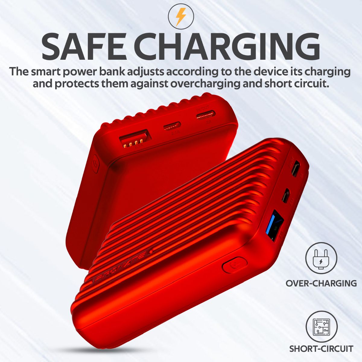 Promate - Type-C Power Bank, Powerful 10000nAh Battery Charger with Type-C and Micro USB Input and Ultra-Fast 2.1A USB Port, USB-C Output, Automatic Voltage Regulation for USB and Type-C Enabled Devices, Titan-10C Red