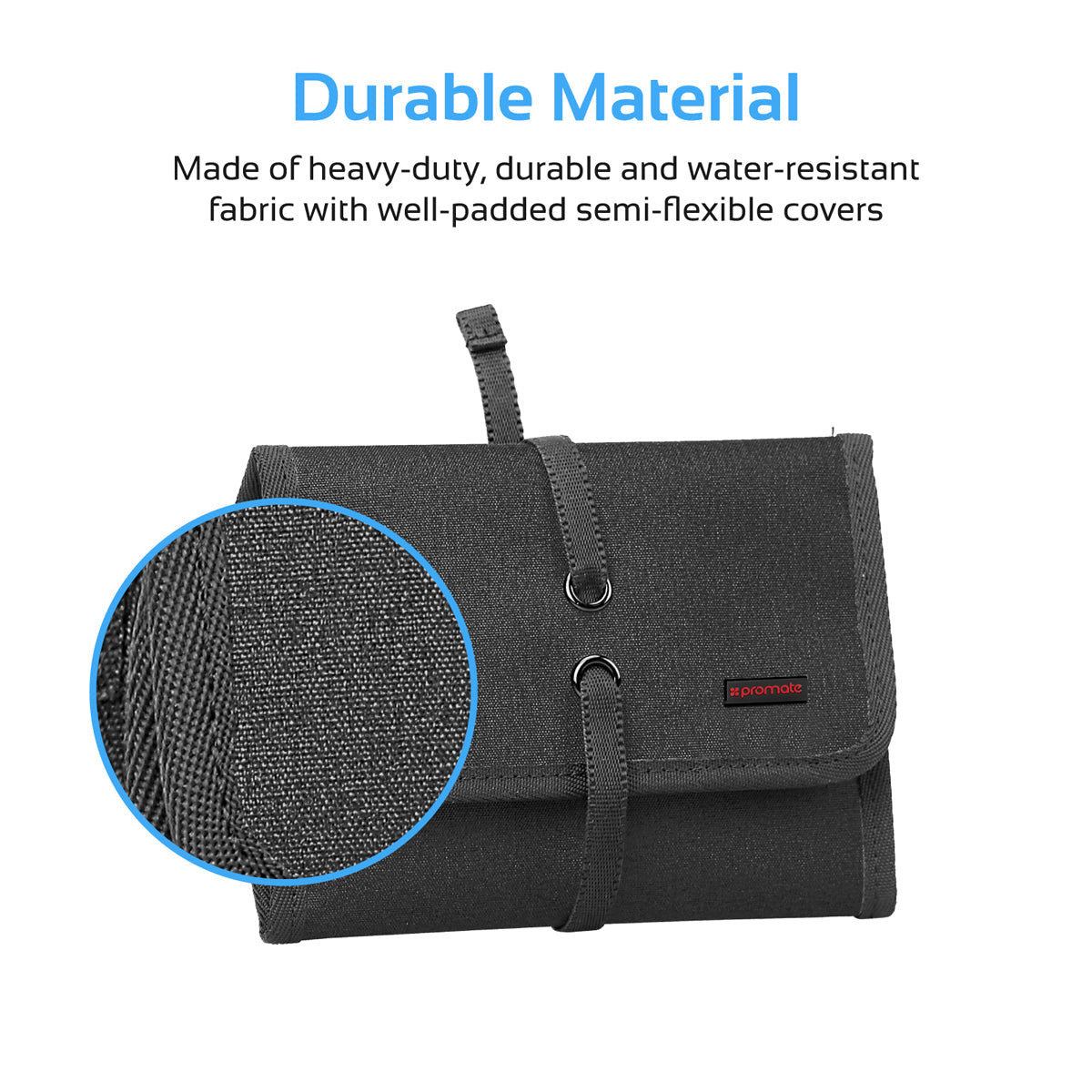 Promate - Travel Gear Organizer, Universal Gadget Accessories Travel Carry Case Storage Small Pouch with Water Resistance for Cables, Memory Cards, Earphone, Hard Drive, Travelpack-S Black