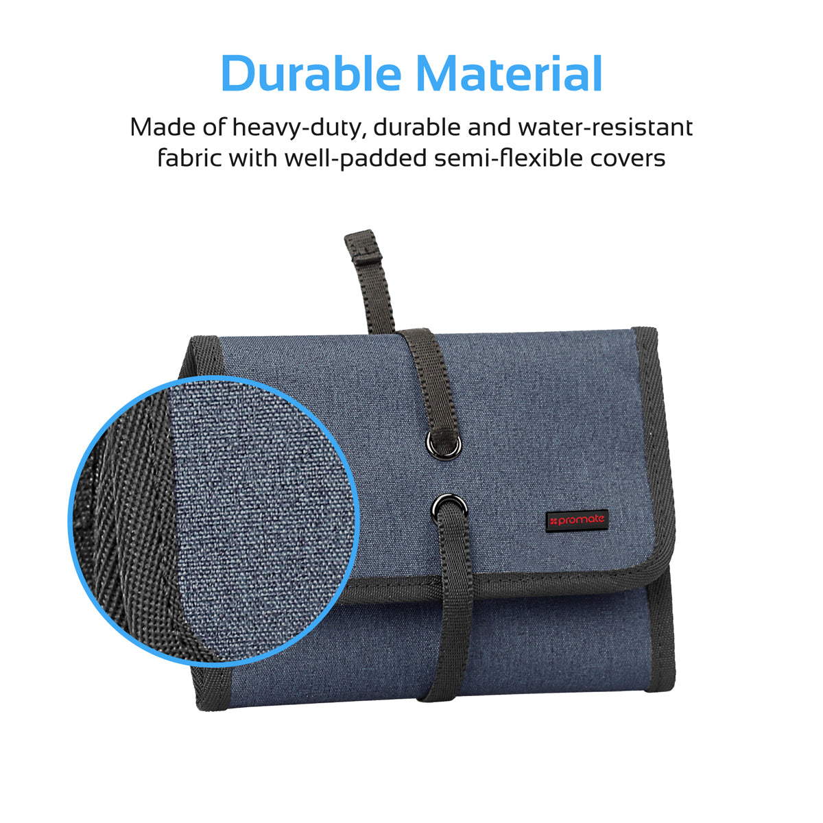 Promate - Travel Gear Organizer, Universal Gadget Accessories Travel Carry Case Storage Small Pouch with Water Resistance for Cables, Memory Cards, Earphone, Hard Drive, Travelpack-S Blue