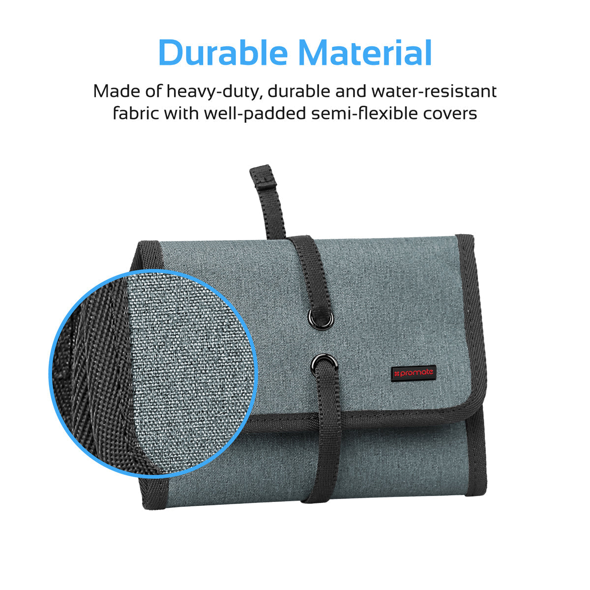 Promate - Travel Gear Organizer, Universal Gadget Accessories Travel Carry Case Storage Small Pouch with Water Resistance for Cables, Memory Cards, Earphone, Hard Drive, Travelpack-S Grey