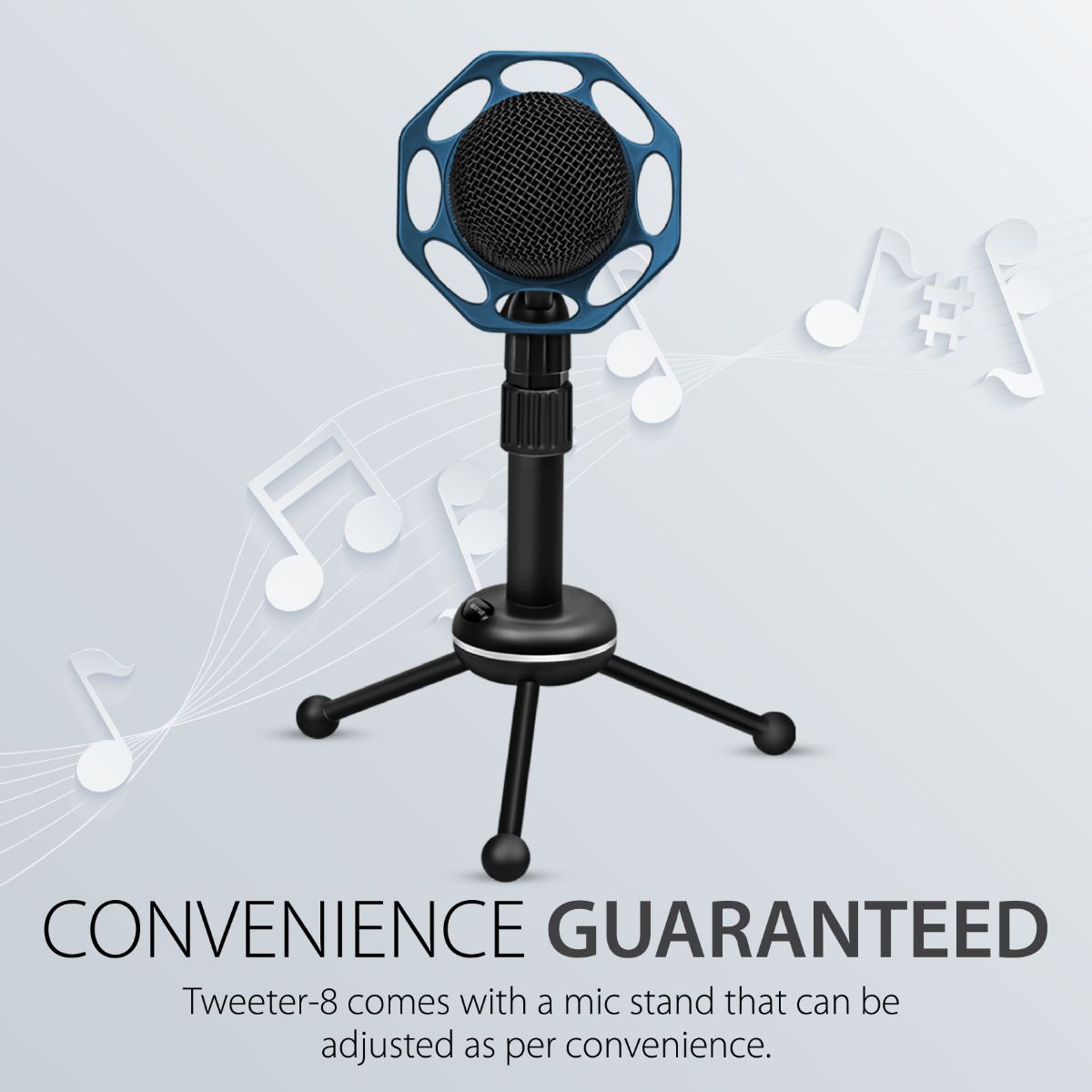 Promate - Desktop Microphones, 3.5mm Professional Condenser Recording Podcast Microphone with Built-In Volume Control and Tripod Stand for PC, Laptop, Skype, Vocal Recording, Tweeter-8 Blue