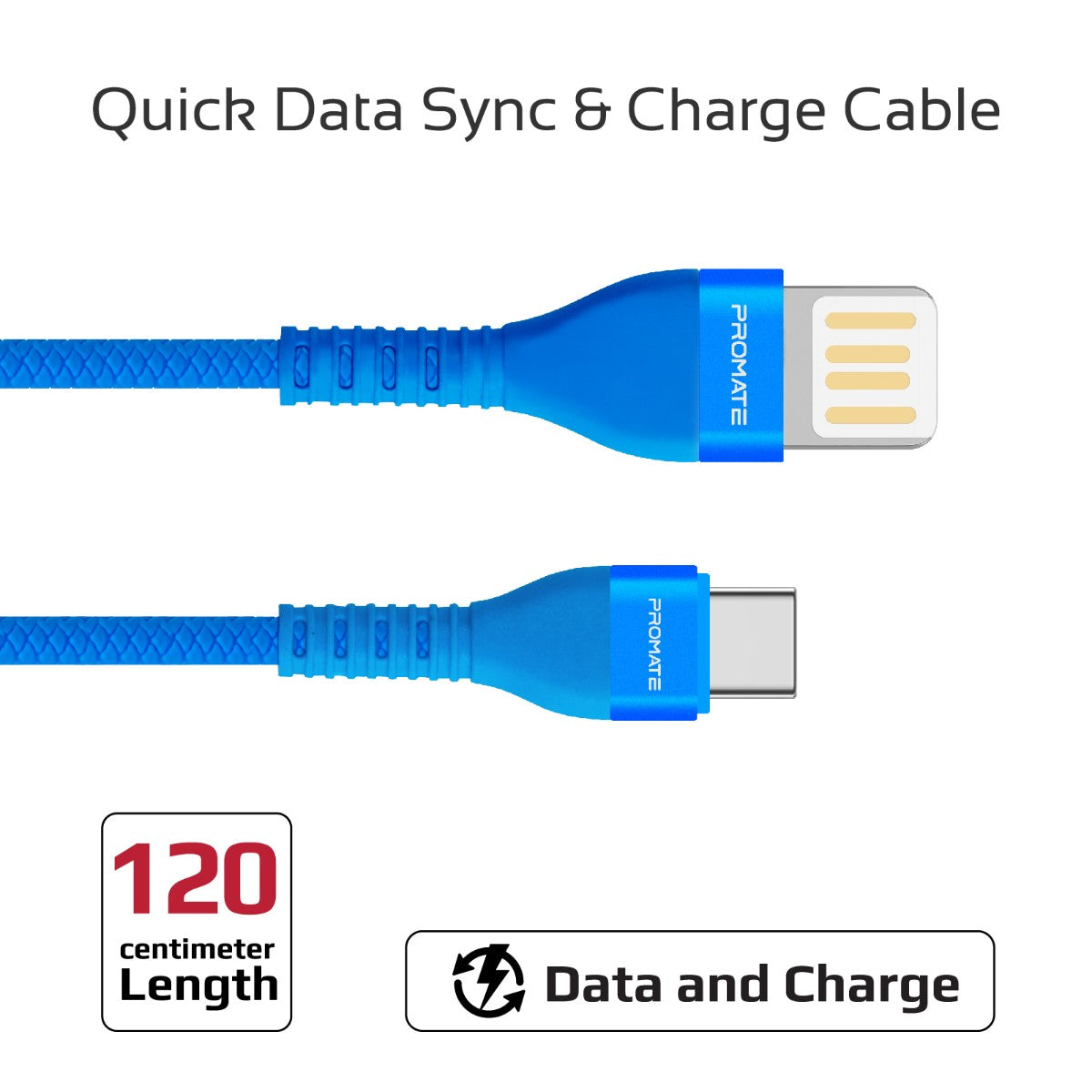 Promate - USB-C to Reversible USB-A Charging Cable, High-Speed Fast Sync Charge 2A Type-C Cable with 1.2m Tangle Free Cord and Long Bend Lifespan for Samsung Galaxy Note 9, S9, S9+, S8, S8+, LG V30, V20, Nintendo Switch, Vigoray-C.Blue