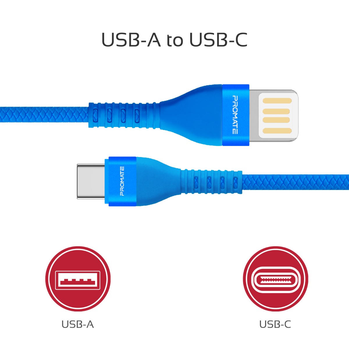 Promate - USB-C to Reversible USB-A Charging Cable, High-Speed Fast Sync Charge 2A Type-C Cable with 1.2m Tangle Free Cord and Long Bend Lifespan for Samsung Galaxy Note 9, S9, S9+, S8, S8+, LG V30, V20, Nintendo Switch, Vigoray-C.Blue