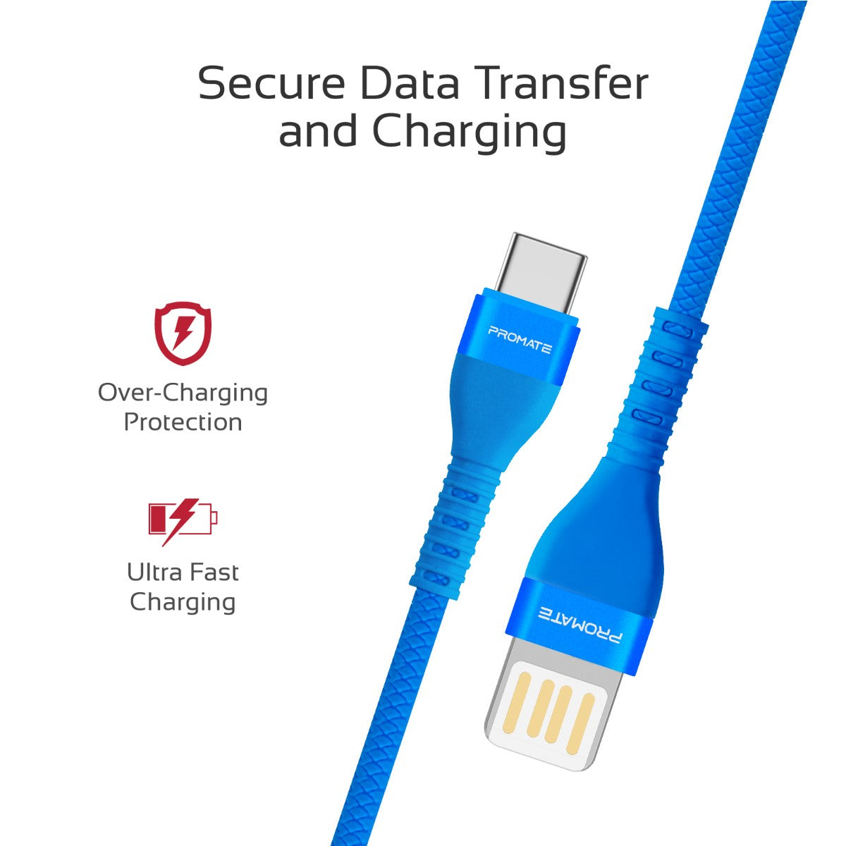 Promate - USB-C to Reversible USB-A Charging Cable, High-Speed Fast Sync Charge 2A Type-C Cable with 1.2m Tangle Free Cord and Long Bend Lifespan for Samsung Galaxy Note 9, S9, S9+, S8, S8+, LG V30, V20, Nintendo Switch, Vigoray-C.Blue