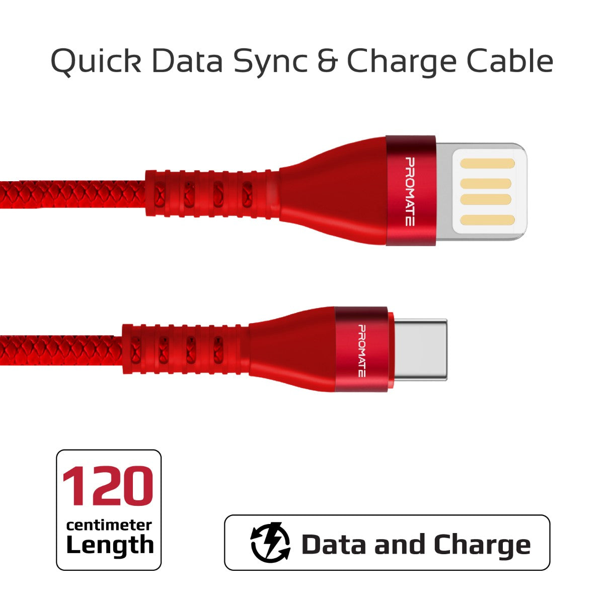 Promate - Type-C Fast Charging Cable, Premium High-Speed Durable 1.2m USB Type-C Cable with 2A Ultra-Fast Charge Sync Cable, Double-Sided USB-A Connector and Over Charging Protection for Smartphones, Tablets, VigoRay-C.Red