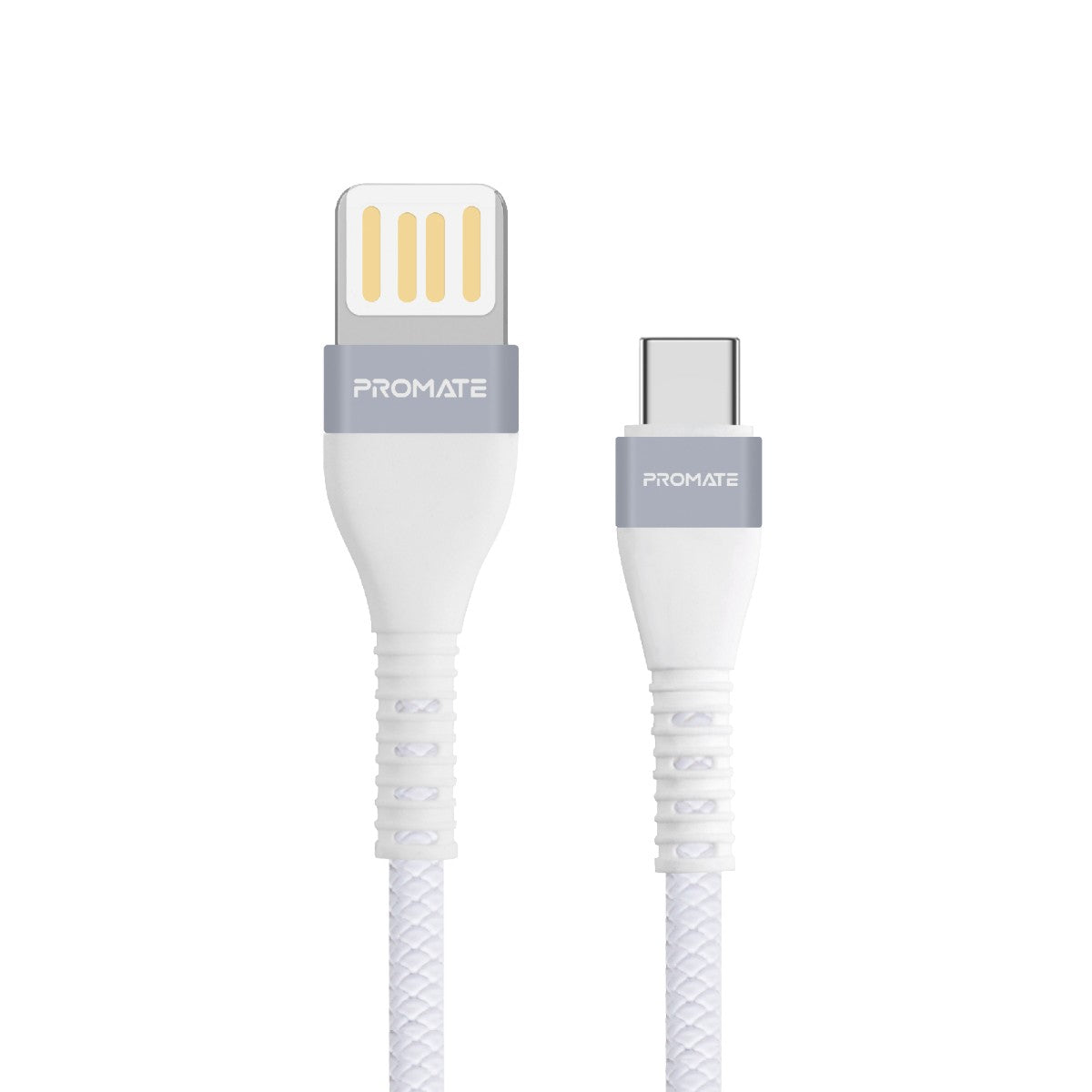 Promate - Reversible USB-A to USB-C Cable, High-Quality 2A Fast Speed Charge Data Transmission Charging Type-C Cable with Alloy Zinc Connectors and 1.2m Tangle Free Design for All Type-C Enabled Devices, Vigoray-C.White