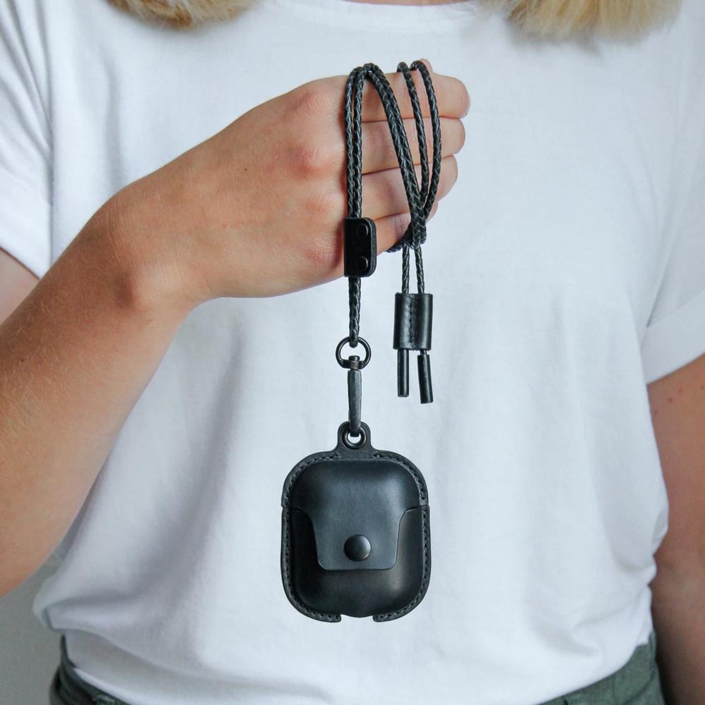 Woodcessories - Premium AirPod Leather Necklace Strap Case - Black