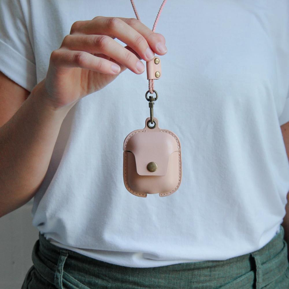 Woodcessories - Premium AirPod Leather Necklace Strap Case - Pink