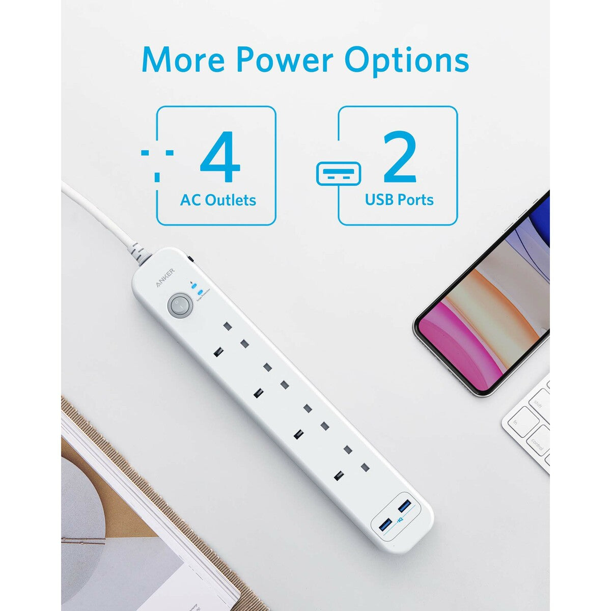 Anker Power Extend Strip 4AC+2 USB-A PIQ White - A9141K21