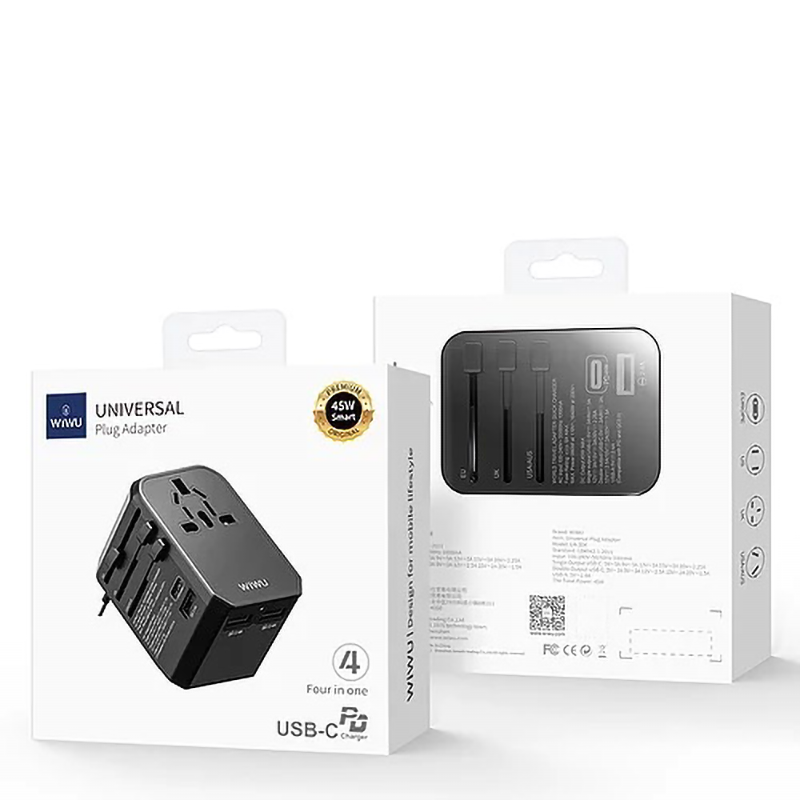 WIWU UA-304 4 In 1 Universal Plug Adapter - Black