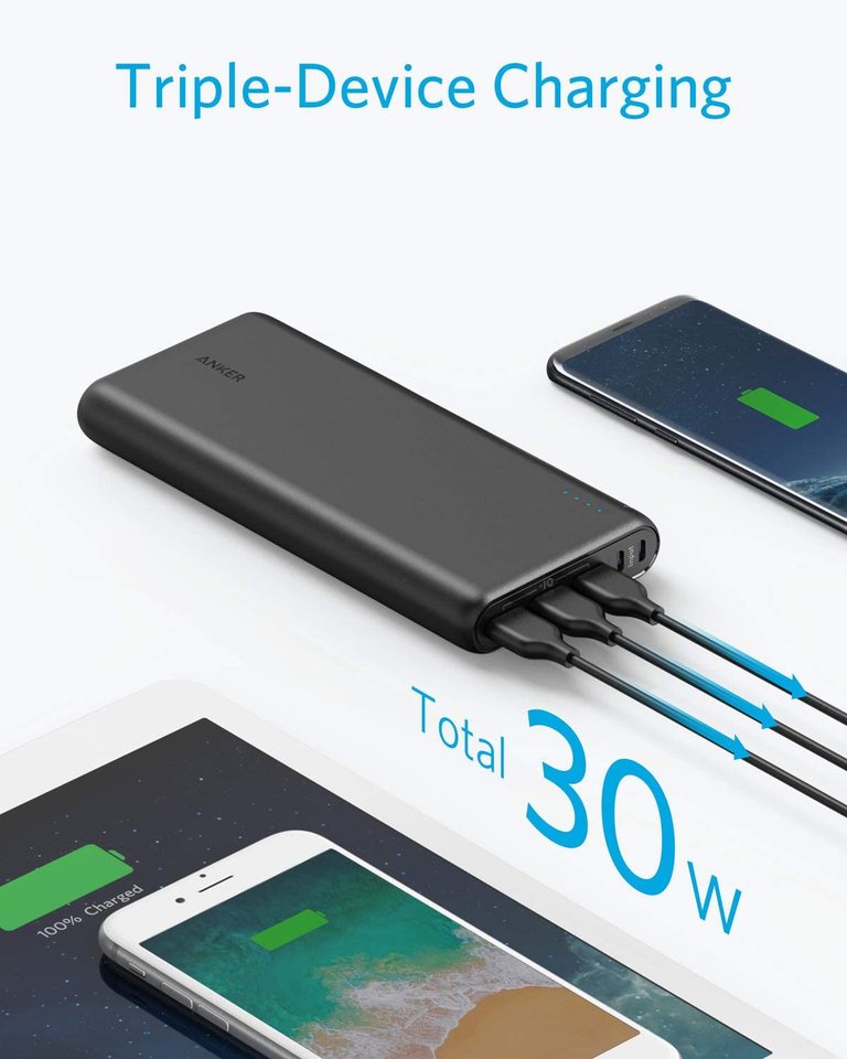 Anker PowerCore 26800mAh Portable Charger with Dual Input Port and Double-Speed Recharging, 3 USB Ports External Battery for iPhone, iPad, Samsung Galaxy, Android and Other Smart Devices - A1277H11