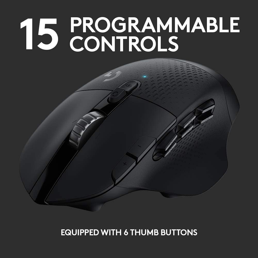 Logitech G604 LIGHTSPEED Wireless Gaming Mouse with 15 Programmable Controls, Up to 240-Hour Battery Life, Dual Wireless Connectivity Modes