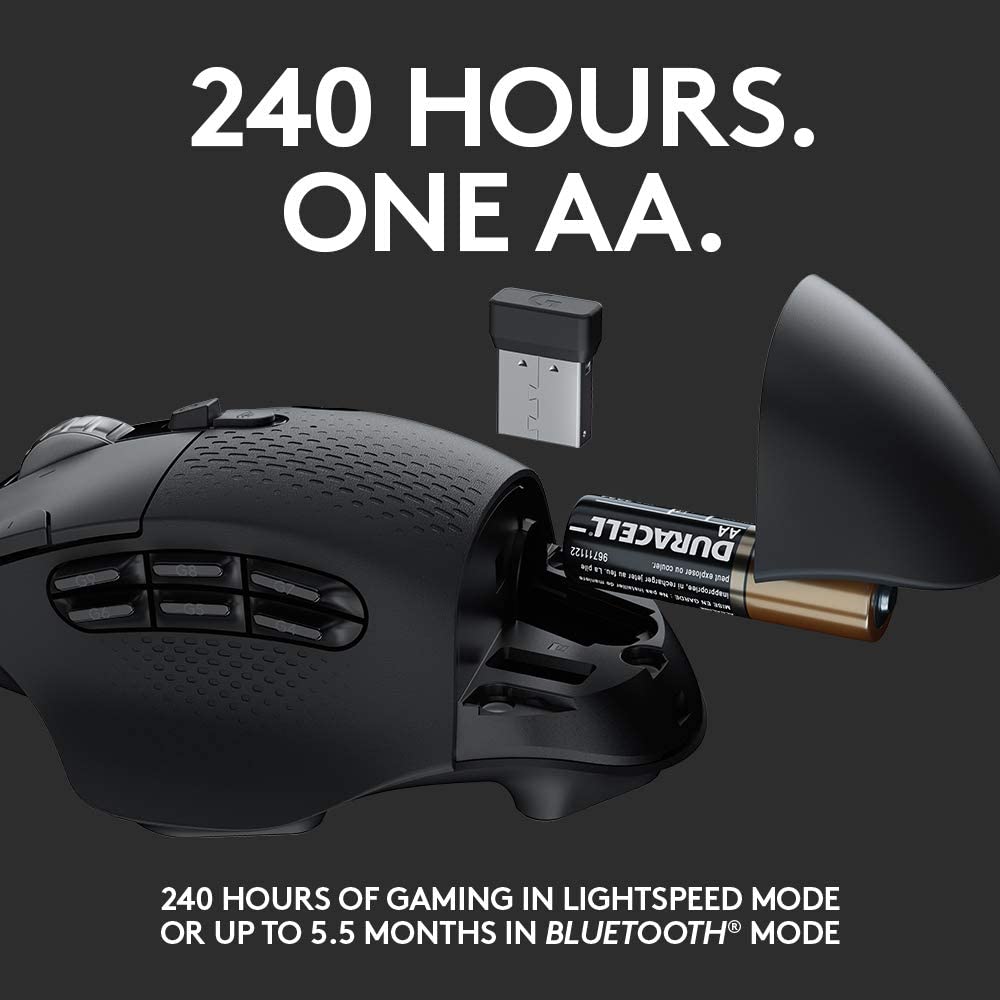 Logitech G604 LIGHTSPEED Wireless Gaming Mouse with 15 Programmable Controls, Up to 240-Hour Battery Life, Dual Wireless Connectivity Modes