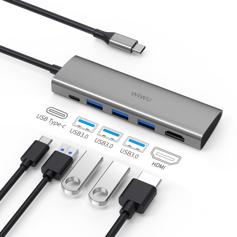 WIWU Alpha 5 In 1 USB-C Hub A531H - Gray