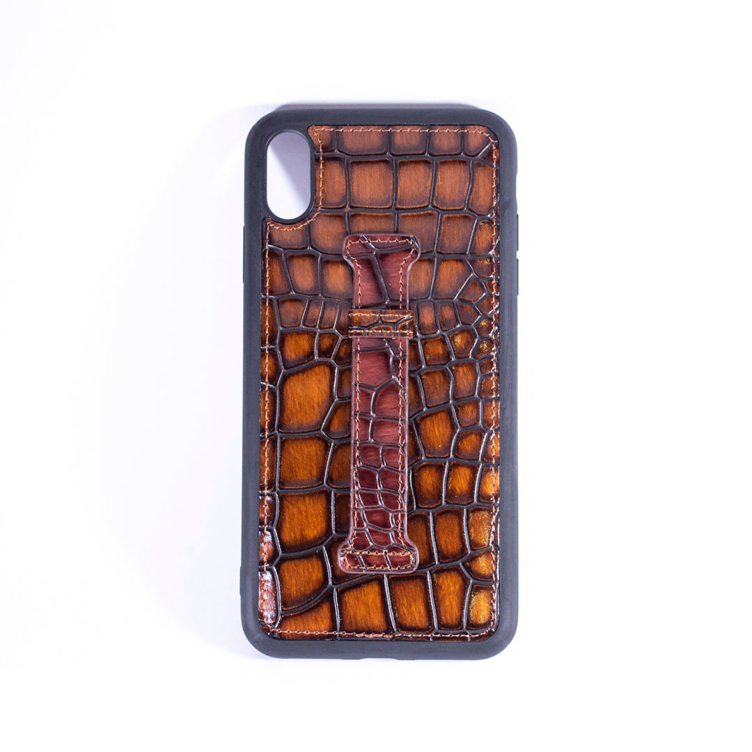 iSafe Signature Crocodile Leather Ring Back Case iPhone XS Max - Brown