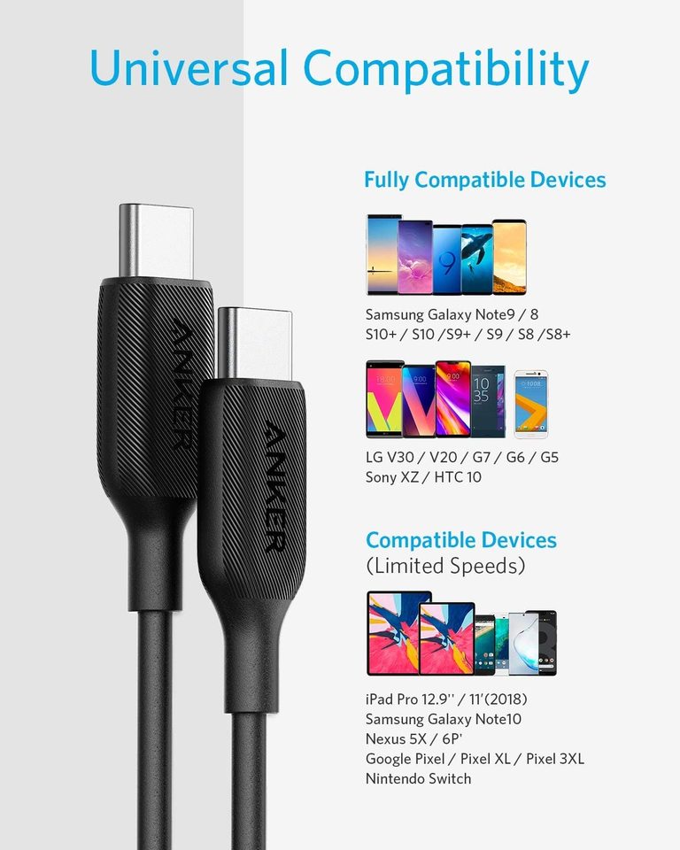 Anker Powerline III USB-C to USB-C 2.0 Cable 3ft Black - A8852H11