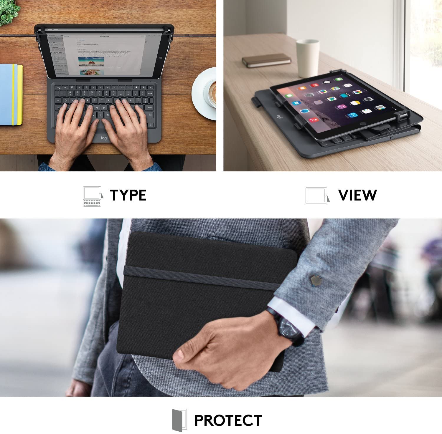 Logitech Universal Folio with Integrated Bluetooth 3.0 Keyboard for 9-10" Apple, Android, Windows Tablets - Compatible with Models Listed