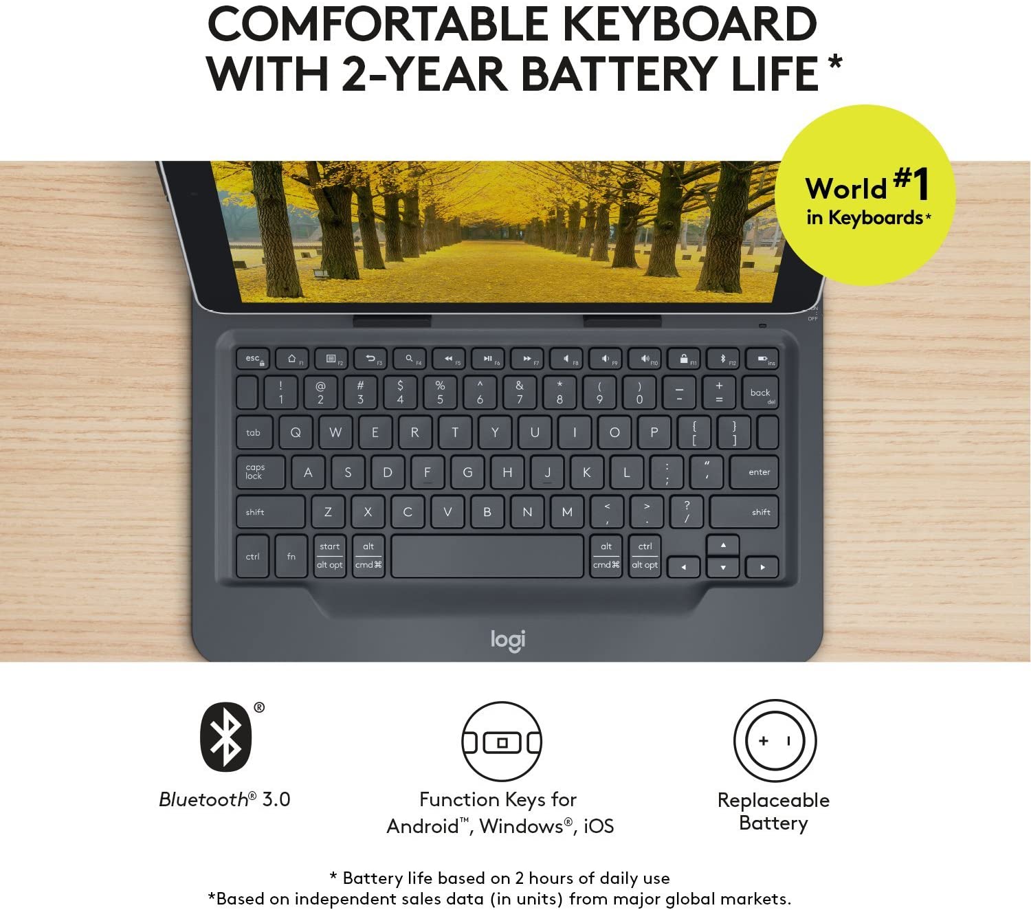 Logitech Universal Folio with Integrated Bluetooth 3.0 Keyboard for 9-10" Apple, Android, Windows Tablets - Compatible with Models Listed