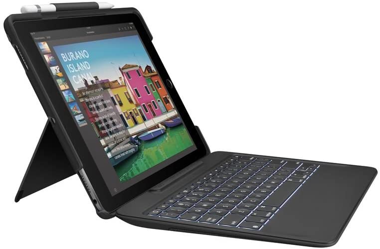 Logitech Slim Combo iPad Case with Detachable Keyboard, For iPad QWERTY UK Layout - Black