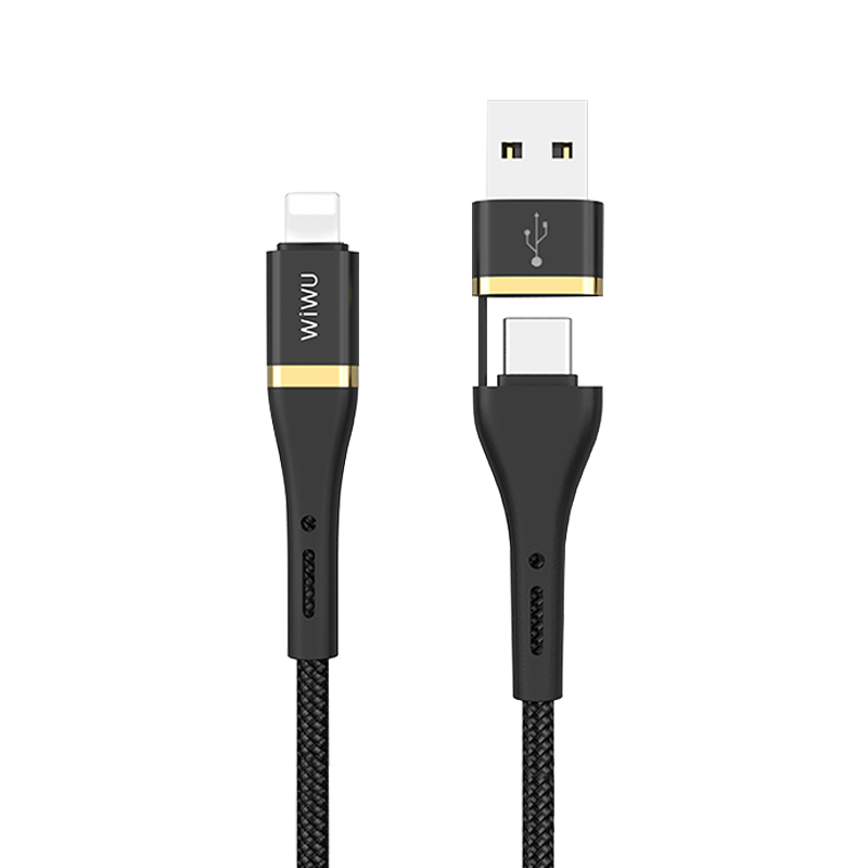 WIWU Elite Data Cable ED-105 3A USB And Type-C To Lightning 1.2m - Black
