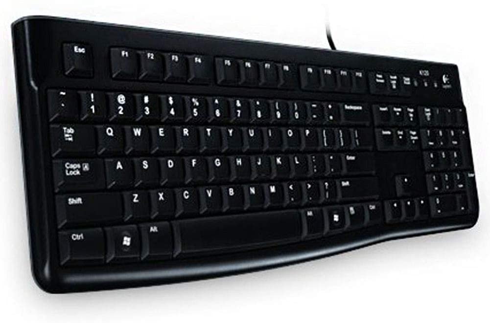 Logitech K120 Wired Business Keyboard for Windows or Linux, USB Plug-and-Play, Full-Size, Spill Resistant, Curved Space bar, PC / Laptop, English/Arabic Layout - Black