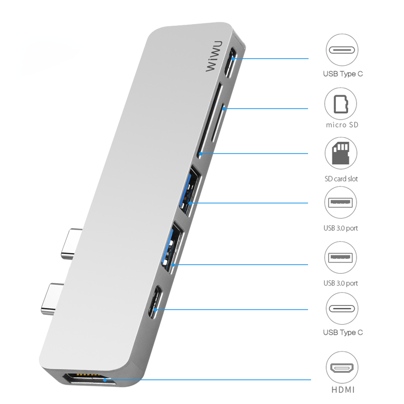 WIWU T08 USB Type-C 7 In 1 Hub Aluminum Case - Gray