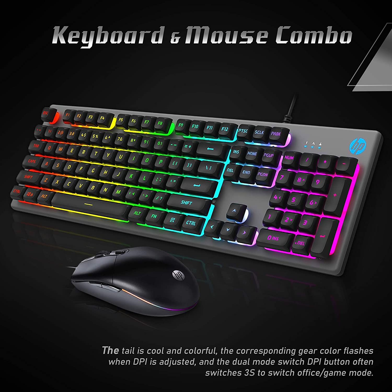 HP Gaming Keyboard and Mouse Combo - HPKM300F, Wired RGB Backlit Keyboard and Mouse, Rust & Scratch Proof Metal Penal - 6 Speed Adjustable DPI with Responsive Keys