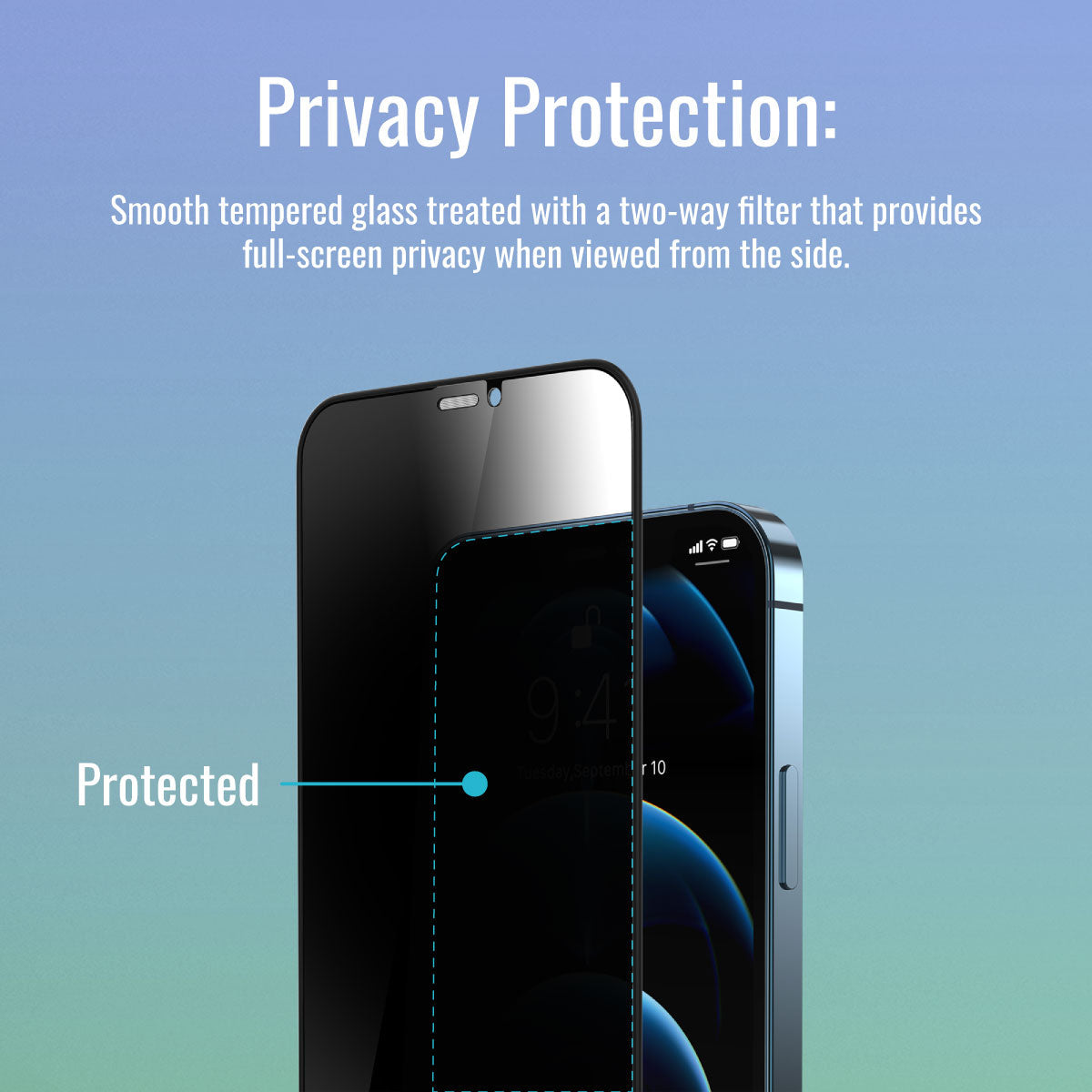 Promate Privacy Glass Screen Protector for iPhone 12 Pro Max, Clear Anti-Spy 3D Tempered Glass Screen Guard with Built-In Silicone Bumper, 9H Hardness and Shatter Protection, Aegis-i12Max