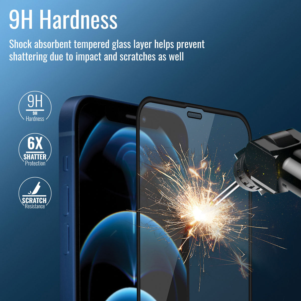 Promate Clear Glass Screen Protector for iPhone 12 Pro Max, Anti-Fingerprint 3D Screen Guard with Built-In Silicone Bumper, Anti-Blue light, 9H Hardness and Shatter Protection, CRYSTAL-I12MAX