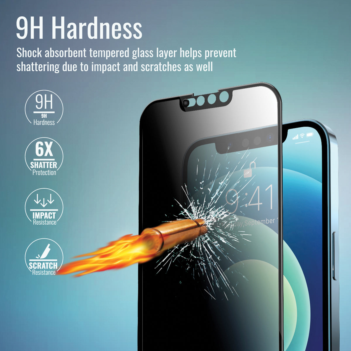 Promate Matte Privacy Screen Protector for iPhone 13, 9H Tempered Glass Protector with Slide Camera Protection Cover, Scratch-Resistance, Touch Sensitivity, Shatter Protection, SpyShield-i13Pro