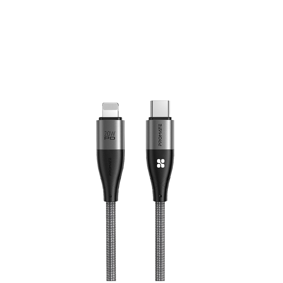 Promate USB-C to Lightning Cable, Fast Charging 20W Power Delivery Nylon Braided Lightning Cord with 480 Mbps Data Sync and 1.2m Anti-Tangle Cable for iPhone 12, iPad, AirPods Pro, iCord-PD20 Black