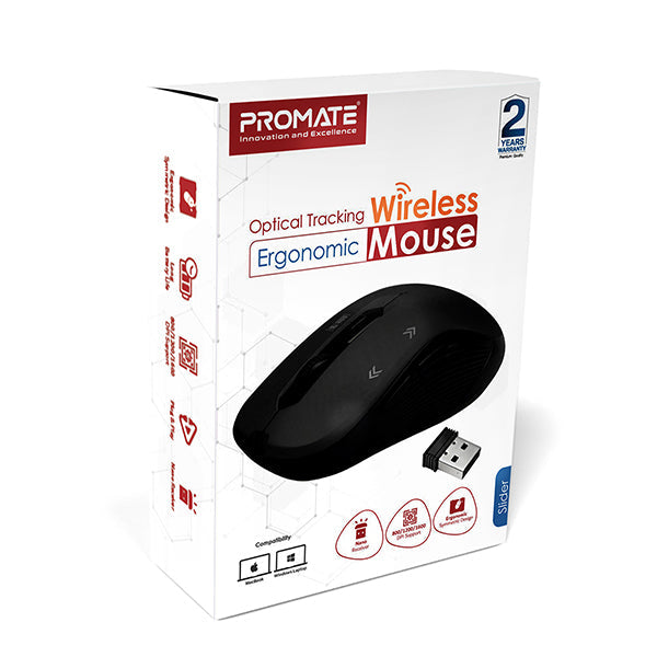 Promate 2.4G Wireless Mouse, Portable Optical Tracking Mouse with Mini USB Receiver, 800/1200/1600 DPI Switch, 10m Working Range and 6 Programmable Buttons for iMac, MacBook, Alienware, ASUS, Slider