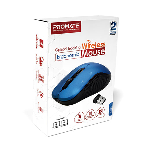 Promate 2.4G Wireless Mouse, Portable Optical Tracking Mouse with Mini USB Receiver, 800/1200/1600 DPI Switch, 10m Working Range and 6 Programmable Buttons for iMac, MacBook, Alienware, ASUS, Slider