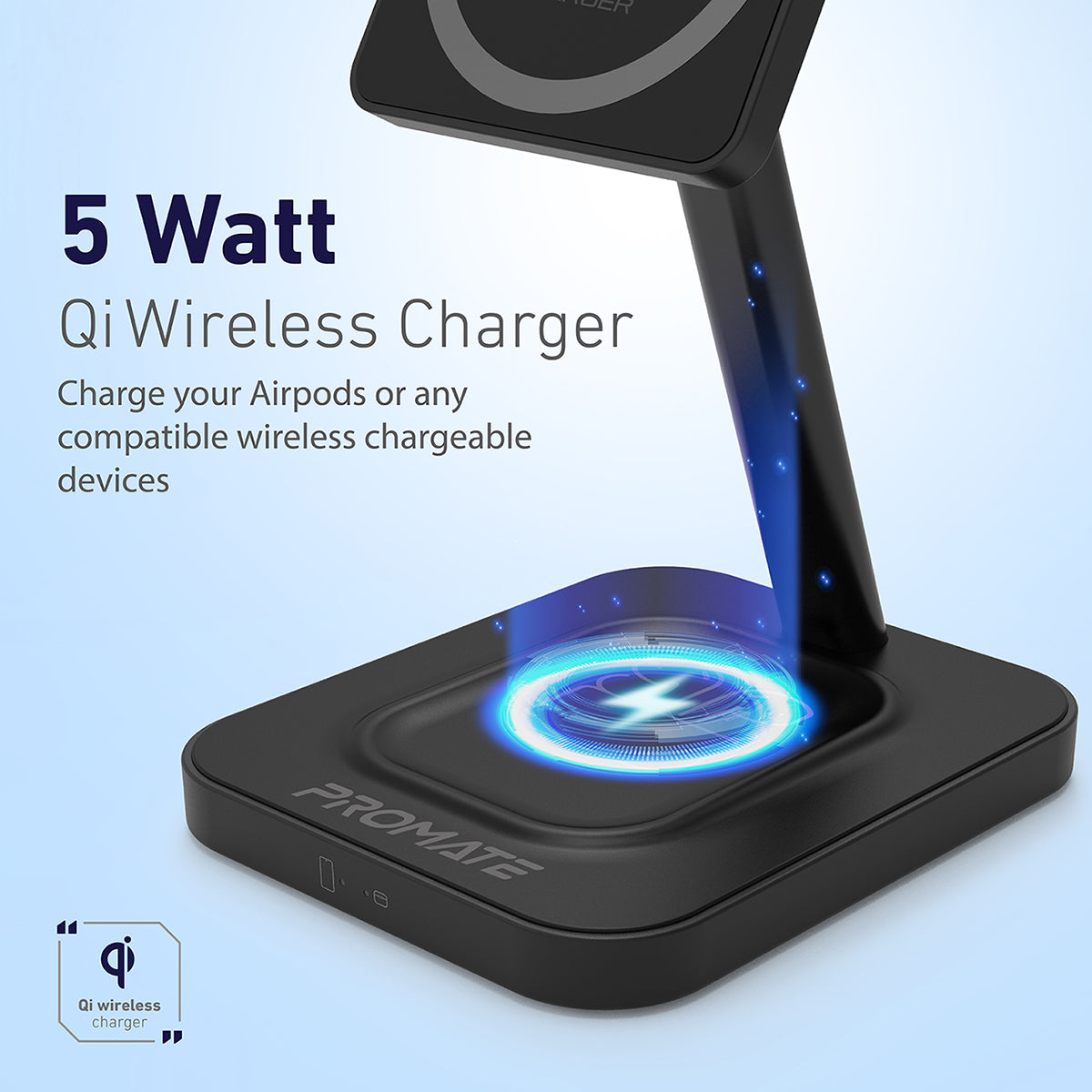 Promate Magnetic Wireless Charger for iPhone 12, 2-in-1 Mag-Safe 15W Fast Wireless Charger with Adjustable Neck and Anti-Slip 5W Charging Pad for iPhone 12/12 Mini/12 Pro/12 Pro Max/AirPods 2/AirPods Pro, AurBase-15W Black