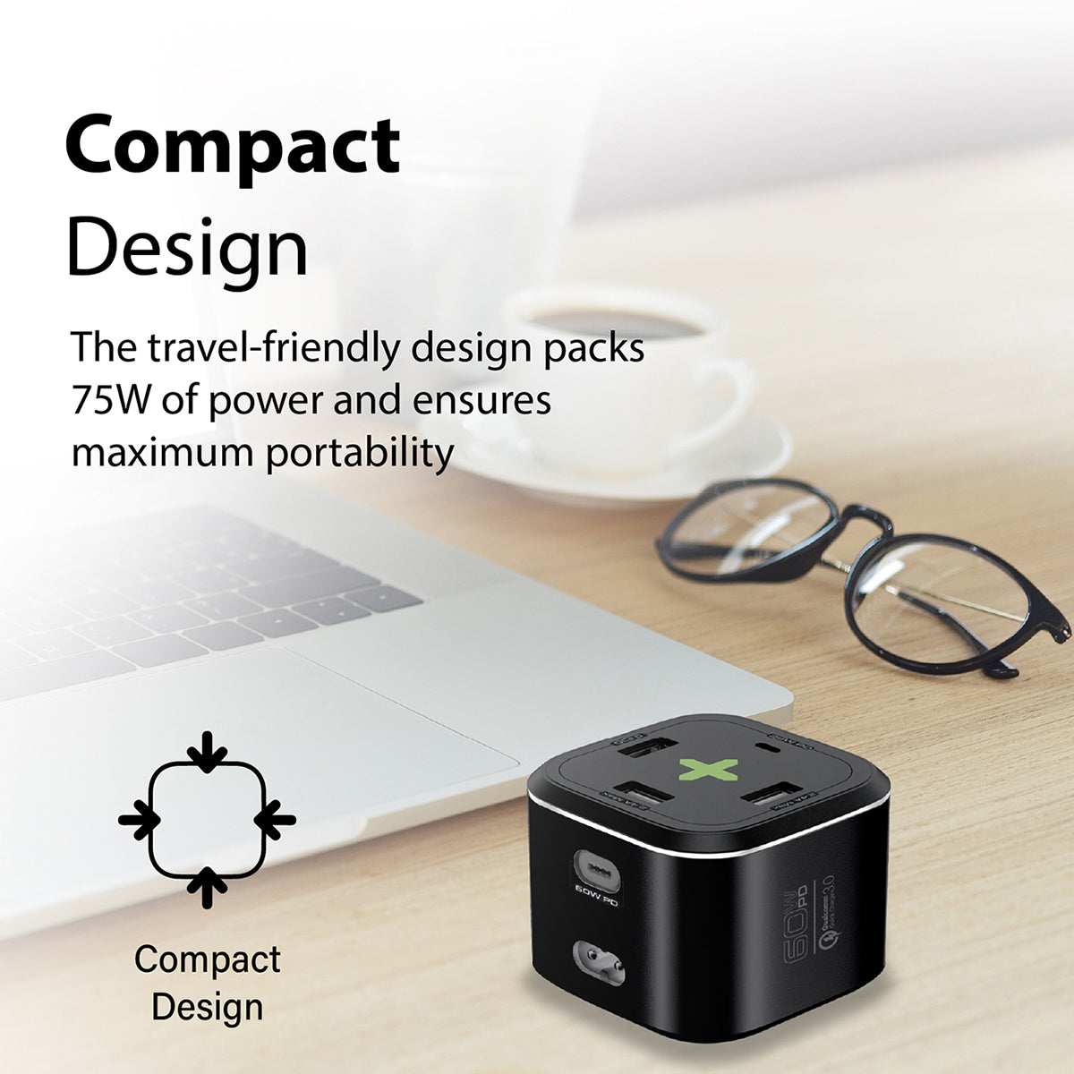 Promate USB-C Charging Station, Multi-Port Hub with 60W/20W Dual USB-C Power Delivery, 2.4A Dual USB and Quick Charge 3.0 Ports, PowerCube-PD80 Black