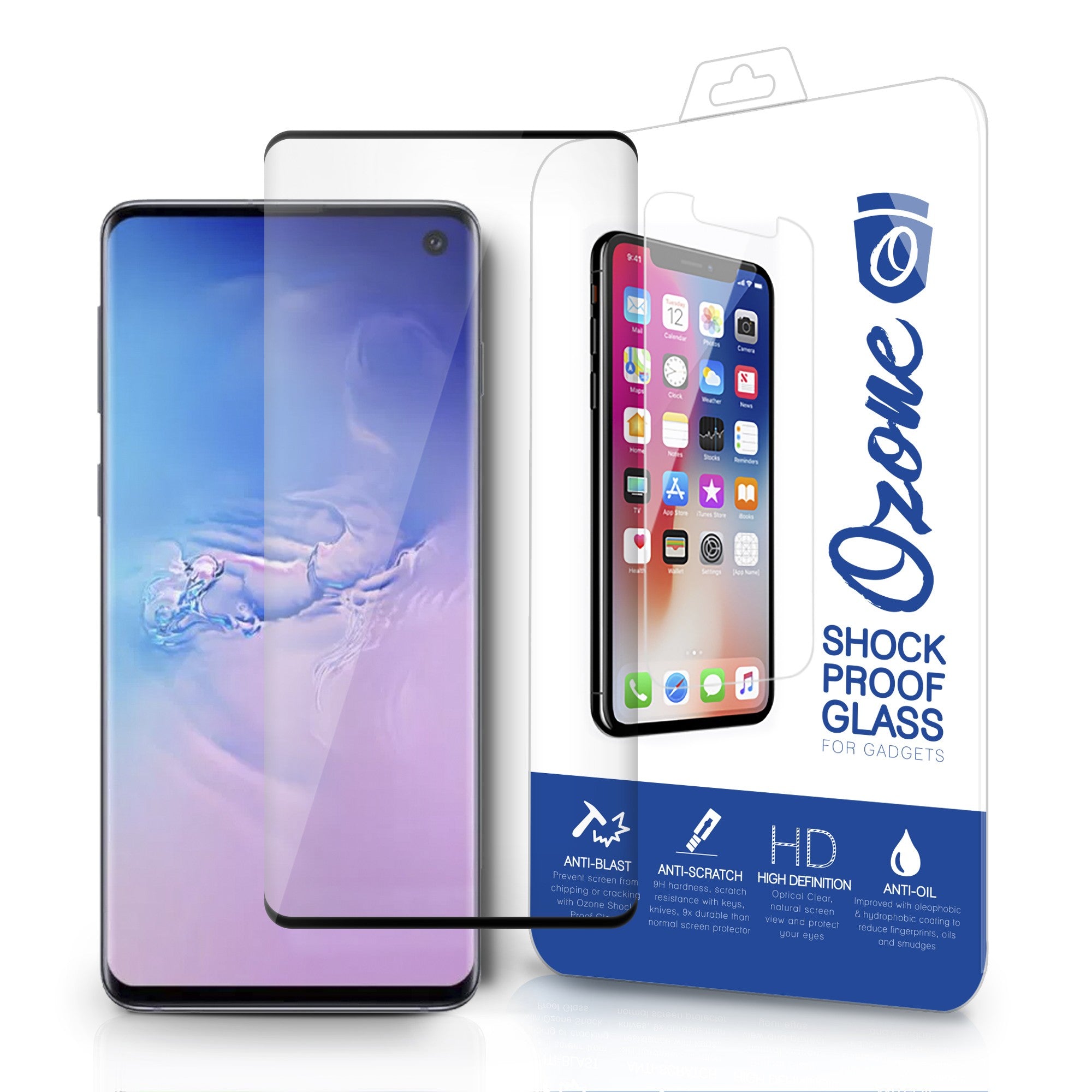 Ozone Samsung Galaxy S10 Tempered Glass Protector Shock Proof Case Friendly Screen Protector - Black