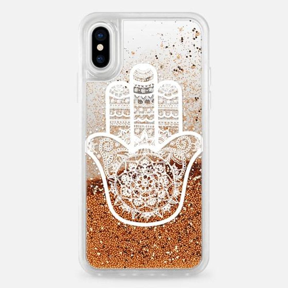 Casetify - Glitter Case Gold White Hamsa Hand for iPhone XS/X